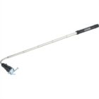 A long, extendable magnetic pick-up tool with a flexible neck and a black handle labeled Legend. The tools tip holds a metal screw. The shaft appears to be made of a silver metal.