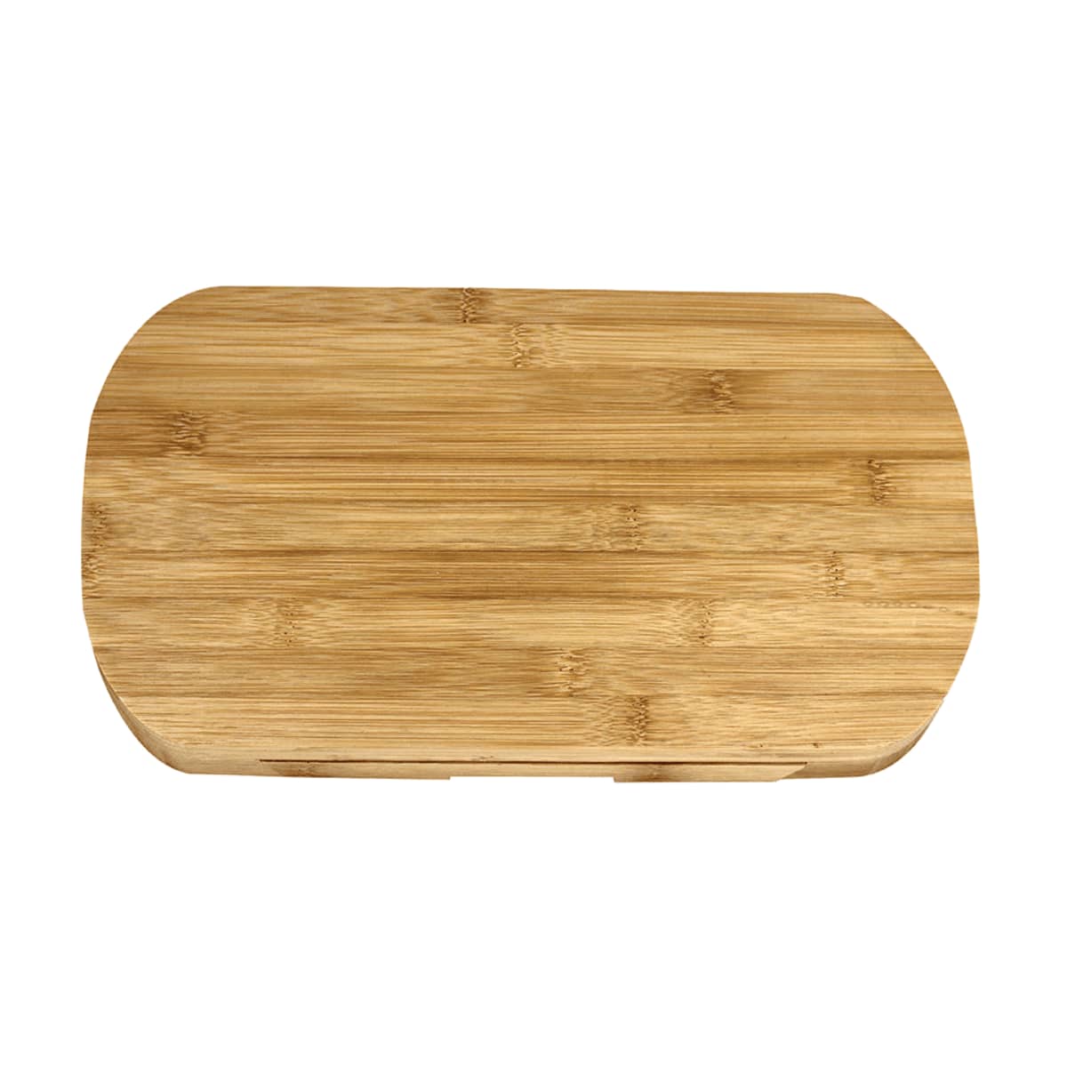 A rectangular wooden cutting board with rounded edges, featuring a light natural wood grain pattern.