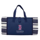 Blue and white striped tote bag with handles, featuring an embroidered logo and CettreMax University Technology text on the front pocket.