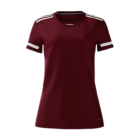 Adidas 3-Stripe Womens T-Shirt in burgundy with iconic stripes on shoulders and sleeves.