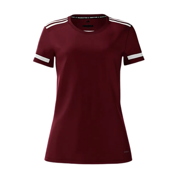Adidas 3-Stripe Womens T-Shirt in burgundy with iconic stripes on shoulders and sleeves.