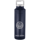 A dark blue water bottle with a silver cap, featuring a Burger House logo on the front. The name Jack Jones is printed at the bottom.