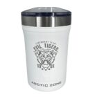 White insulated tumbler with a lid. Features a logo of a roaring tiger, the text Legendary Team - Evil Tigers - Brooklyn 1981, and branded Arctic Zone at the bottom.