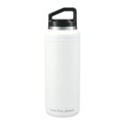 White insulated water bottle with a black lid, featuring a handle. The bottle has Arctic Zone and a logo embossed near the bottom. The design is sleek and minimalist.