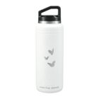 A white Arctic Zone water bottle with a black handle and gray butterfly silhouettes on its surface.