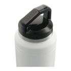 White insulated water bottle with a black screw-on lid and handle. The top features a silver ring where the lid meets the bottle. Text TITAN THERMAL is embossed on the lids handle.