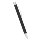 A sleek black ballpoint pen with silver accents, featuring a clip and a push-button mechanism. The pen is angled slightly to the right against a white background.