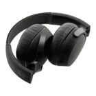 Black over-ear headphones with cushioned ear pads and a flexible headband, featuring control buttons on one ear cup. The headphones have a sleek, modern design with a matte finish and a subtle skull logo on the side.