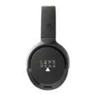 Black over-ear headphones with Lone Peak and a mountain symbol on the ear cup. The brand logo is visible on the headband. The design is sleek and minimalist.