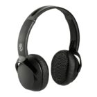 Black over-ear headphones with a skull logo on the headband. The ear cups have a perforated design, and the headband has a padded section for comfort. The headphones have a sleek and modern design.