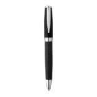 A sleek, black and silver ballpoint pen with a textured grip, featuring a polished silver clip and cap. The brand name Scrittura is engraved around the center band.