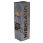 Tall, rectangular box with a textured grey design. The text on the box reads HIGHLAND and 3-IN-1 COPPER VACUUM BOTTLE KIT 700 ml with a logo resembling two orange mountains and the word trek.