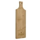 A rectangular wooden cutting board with a handle and hole for hanging. The board has a smooth finish and a logo at the bottom reading Evergreen Woodville with a design of trees and antlers.