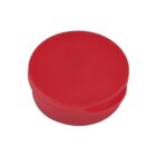 Red round plastic container with a smooth lid.