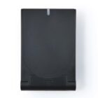 Black foldable electronic charger on a white background.