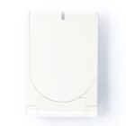 White plastic wall-mounted soap dispenser on a white background.