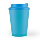 Blue reusable travel mug with a matching lid on a white background.