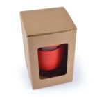 Red cup in a brown cardboard box with a clear window.