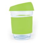 Green lidded cup with a matching sleeve on a white background.