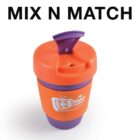 Reusable orange and purple cup with MIX N MATCH text above.