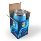 Blue tumbler in an open DNA-themed box.