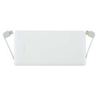 White power bank with attached charging cables on both sides.