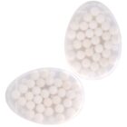 Two clear, oval-shaped containers filled with small, white balls.