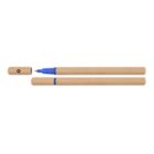 Two eco-friendly pens, one uncapped showing a blue tip, and a separate cap with a recycle symbol.