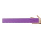 Hand holding a translucent purple ruler horizontally.