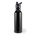 Black stainless steel water bottle with a black flip-top lid.