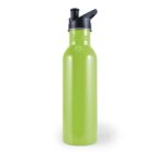 Green stainless steel water bottle with black spout lid.