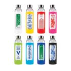 A set of nine colorful bottled drinks with various designs and labels.