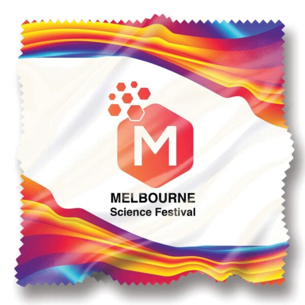 Colorful wrapper with Melbourne Science Festival and a hexagon logo.