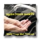 Hands being washed under faucet with Wash Your Hands text.