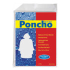 Packaging for an adult-size waterproof poncho with rain design background.
