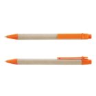 Two retractable pens with orange accents and beige barrels, shown from side and back.