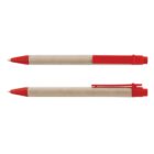 Two ballpoint pens with red accents and brown barrels, shown side by side.