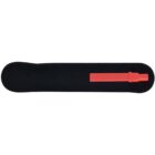 Black foam windscreen with a red clip-on attachment.