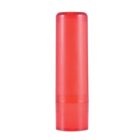 Red cylindrical lipstick tube with a closed cap, isolated on a white background.