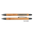 Two bamboo pens with gunmetal accents, one lying flat, the other showing a clip.