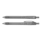 Two clear pens made from recycled PET plastic bottles.