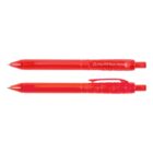 Two red pens made from recycled PET plastic bottles.