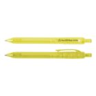 Two yellow pens made from recycled PET plastic bottles, one with a cap, one retractable.