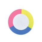 Circular object with red, yellow, and blue segments surrounding a white center.