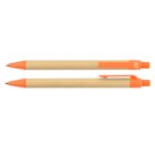 Two orange and beige ballpoint pens with a click mechanism, lying parallel.