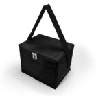 Black insulated lunch bag with a zippered top and a carrying handle.