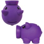 Purple pig-shaped toy with a round body and small ears, featuring black eyes and short legs.