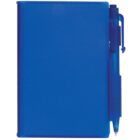 Blue notebook with a matching pen attached to the side.