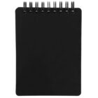Spiral-bound black notebook with a blank cover.