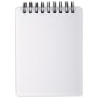 A blank spiral-bound notepad with a white cover, viewed from above.